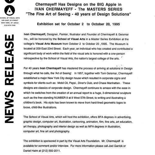 Press Releases depicts: typed press release on School of Visual Arts letterhead
