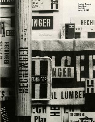 Annual Reports and Corporate Communications depicts: Various overlapping materials with the Hechinger logo.