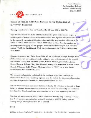 Press Releases depicts: typed press release on School of Visual Arts letterhead