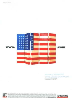 Advertisements depicts: Five wooden panels folded together with the American flag painted on top