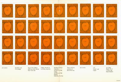 Posters depicts: A nine-by-four grid of Polish postage stamps, with exhibition information beneath
