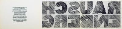 Posters depicts: Rauschenberg spelled backwards through a printmaking technique
