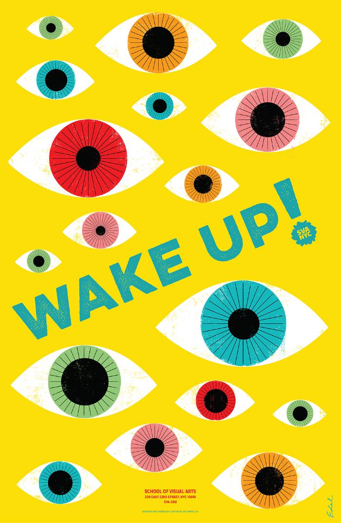 Posters depicts: A colorful menagerie of eyes looking at the viewer, against a yellow background. Text appears in blue.