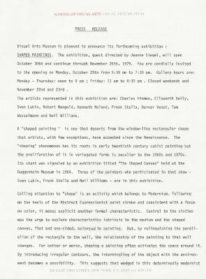 Press Releases depicts: Typewritten description of exhibition