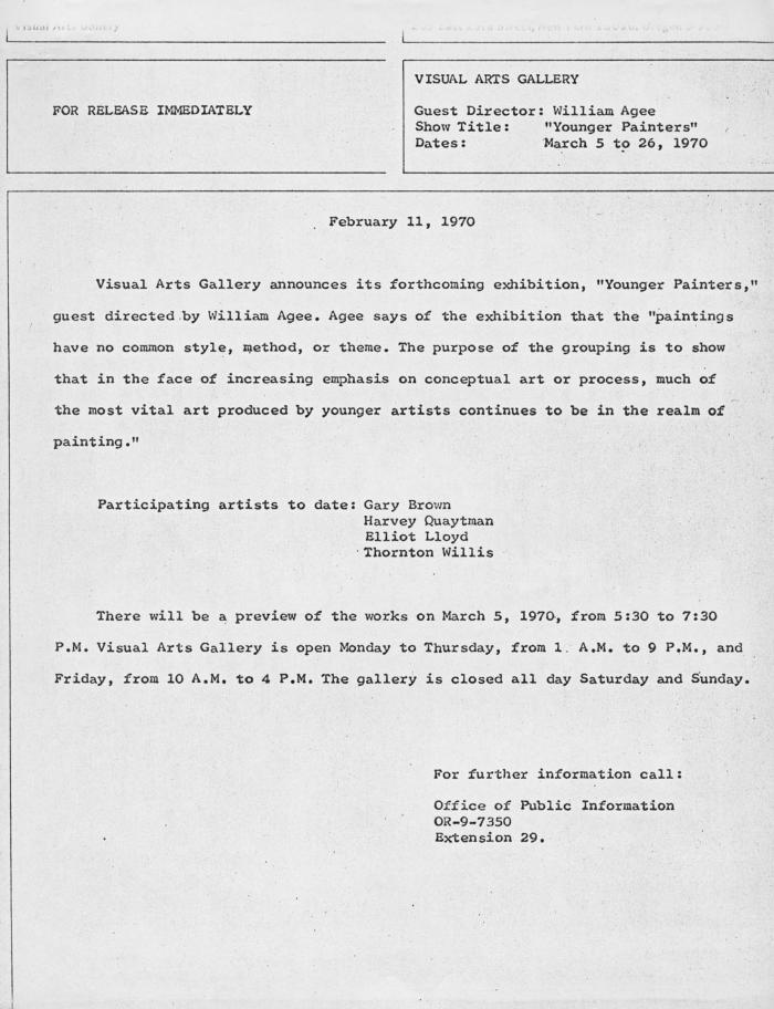 Press Releases depicts: Typewritten description of exhibition