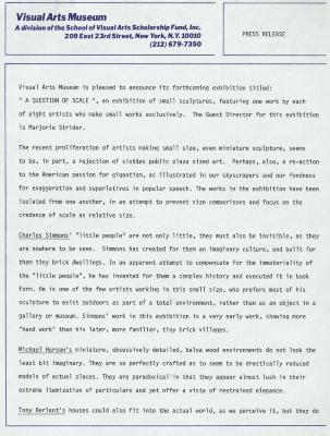 Press Releases depicts: Typewritten description of exhibition
