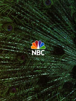 Logos and identities depicts: Close up photo of peacock feathers as background. NBC logo in the middle.