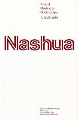 Annual Reports and Corporate Communications depicts: "Nashua" bold text with a white line dividing each letter along the center of their shapes. 