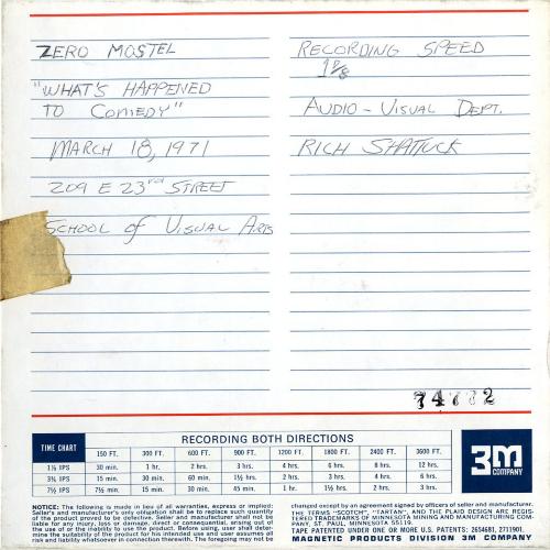 Audio Recordings depicts: Back of open reel box with event information