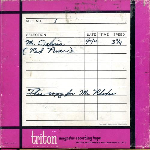 Audio Recordings depicts: Back of open reel box with event information
