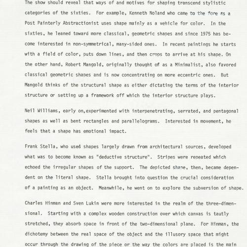 Press Releases depicts: Typewritten description of exhibition