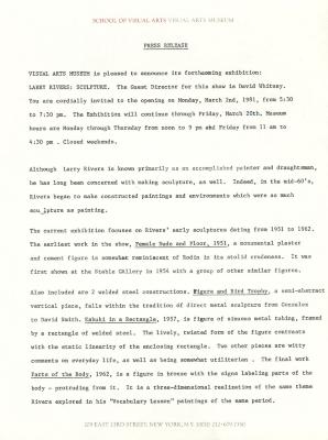 Press Releases depicts: Typewritten description of exhibition