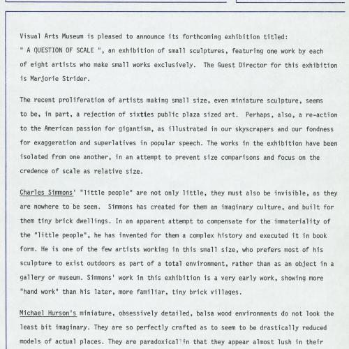 Press Releases depicts: Typewritten description of exhibition