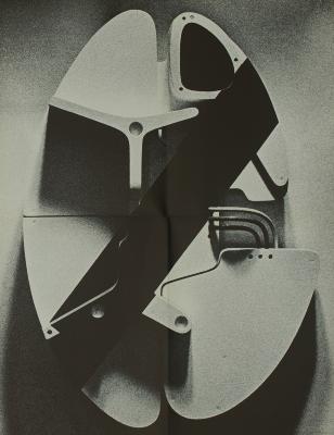 Posters depicts: Abstract modern art sculpture of various three dimensional rounded corner shapes 