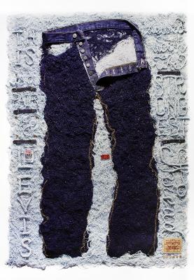 Posters depicts: Pair of jeans made using piles of shredded thread