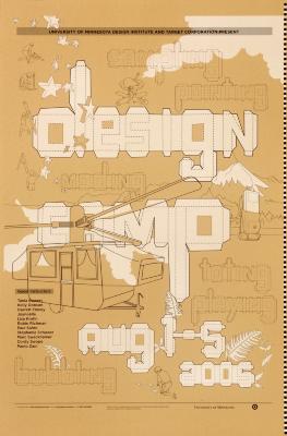 Posters depicts: "Design Camp" and the rest of the type on the page is illustrated to give the impression of a flat lay box design 