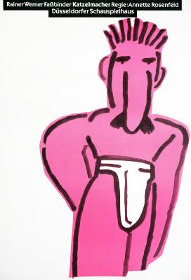 Posters depicts: Cartoon illustration of a pink man with a mustache wearing white underwear
