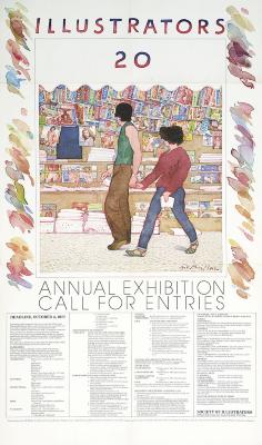 Posters depicts: A man and a woman in side view holding hands and walking down the street to the left, with their heads turned towards the background to look at a magazine stand with many magazines. There is text above and below the illustration.