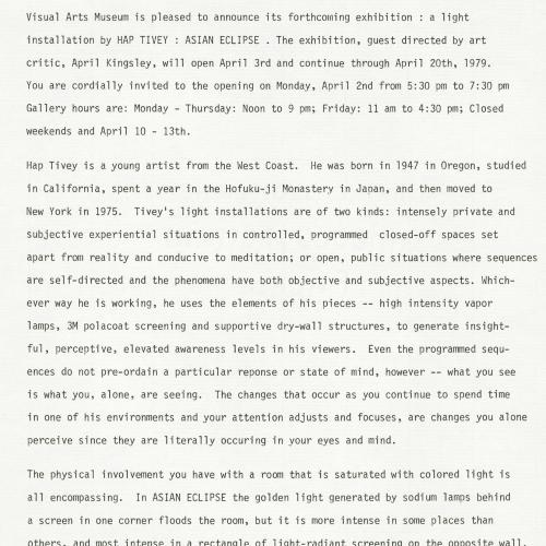 Press Releases depicts: Typewritten description of exhibition