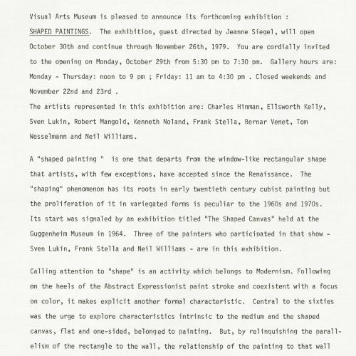 Press Releases depicts: Typewritten description of exhibition