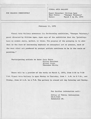 Press Releases depicts: Typewritten description of exhibition