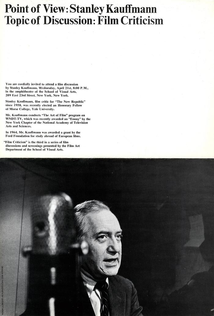 Posters depicts: black and white photo of older white man behind a microphone