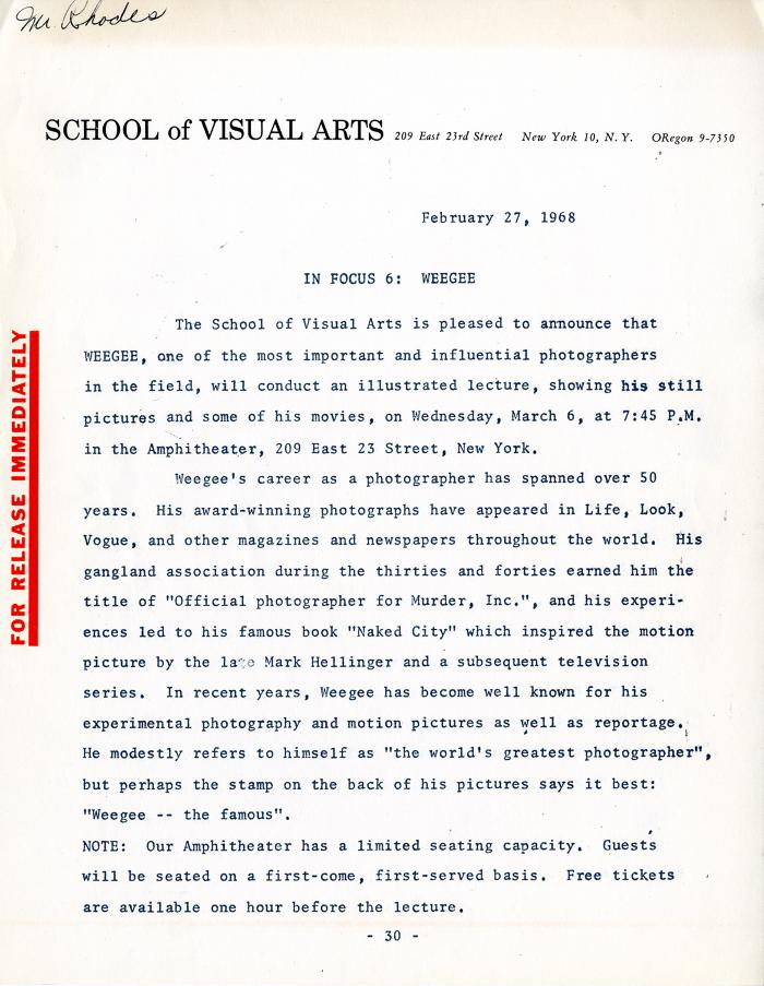 Press Releases depicts: typewritten description of event