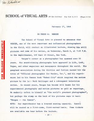 Press Releases depicts: typewritten description of event