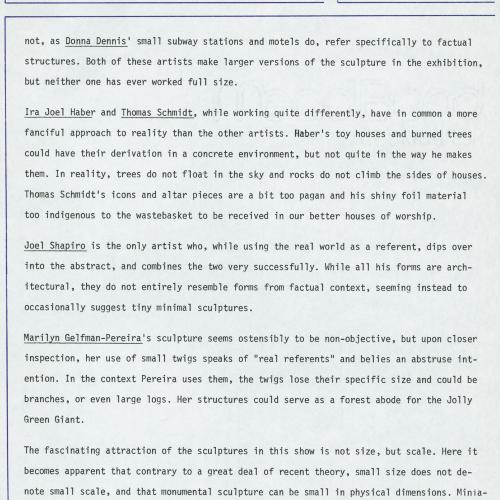 Press Releases depicts: Typewritten description of exhibition