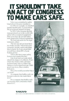 Advertisements depicts: Volvo station wagon driving towards camera in front of the Capitol Hill building 