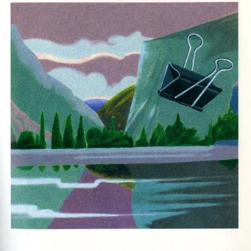 Serial Publications depicts: Giant bull clip sailing over lake in front of mountains