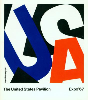 Booklet/Brochure depicts: "USA" written in overlapping, slanted letters, with the "U" in blue "S" in white, and "A" in red.