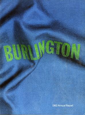 Annual Reports and Corporate Communications depicts: "Burlington" printed in green on a creased blue piece of fabric 
