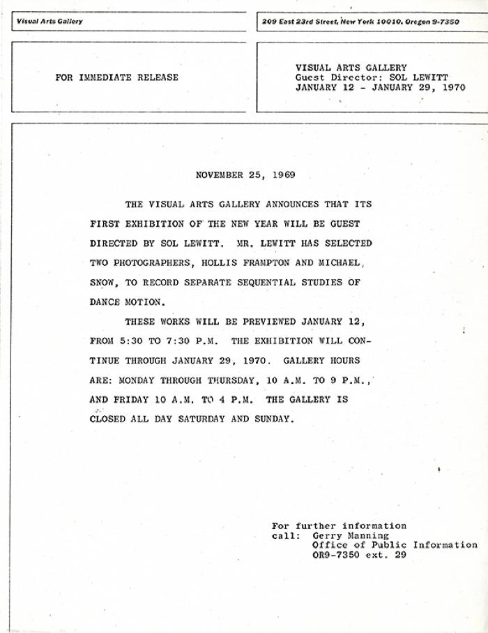 Press Releases depicts: Typewritten description of exhibition