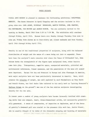 Press Releases depicts: Typewritten description of exhibition