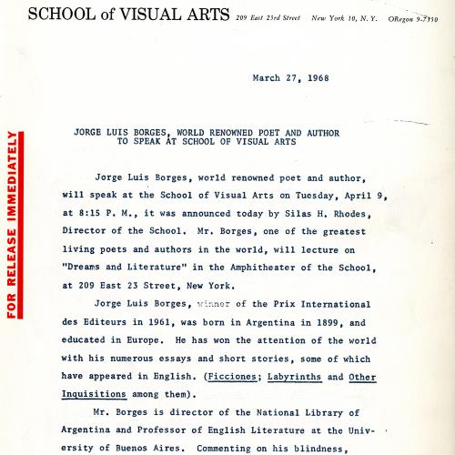 Press Releases depicts: typed press release, page 1 of 2