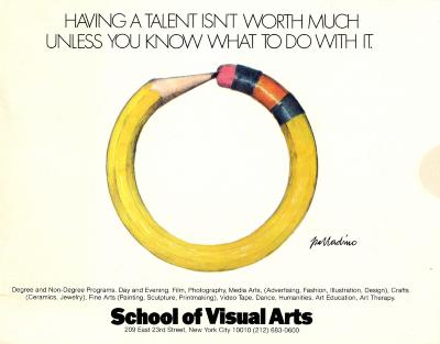 Advertisements depicts: Classic yellow pencil curving in a circle to touch the point to the eraser 