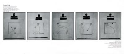 Posters depicts: Five path drawings on grid paper held up by paper clips