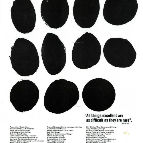 Advertisements depicts: 11 black circles in three rows, all are imperfect except for the last one 