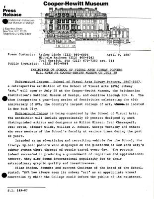 Press Releases depicts: Typewritten document describing exhibition