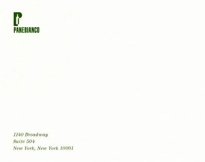 Letterheads/Stationery depicts: Green wine bottle illustration intersecting with the letter "P" Panebianco logo in the top left corner of paper