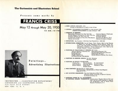 Booklet/Brochure depicts: Brochure with Francis Criss' CV and exhibition history