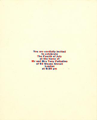 Announcements and invitations depicts: Invitation for a fourth of July party, the letters of the text oscillate between red and blue 