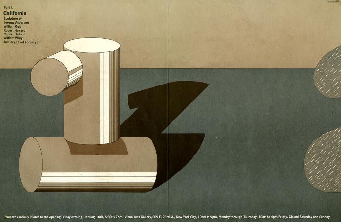 Posters depicts: Three cylinders forming the numeral one casts a shadow, while the numeral two is partially showing along the right edge