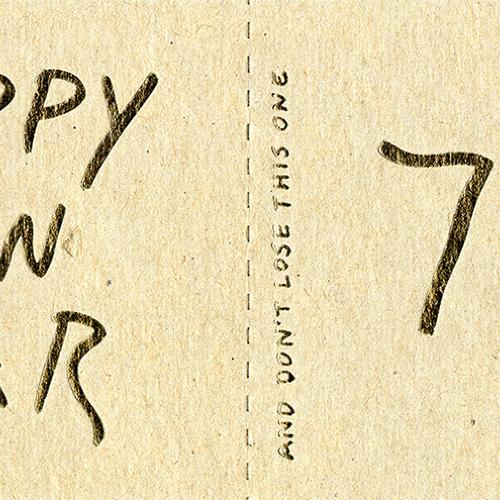 Cards depicts: Handwritten "Happy New Year 70" break-off here card
