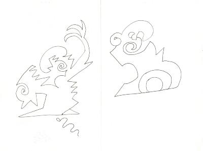 Original Art depicts: Two abstract line drawings, one is more spiky the other more rounded