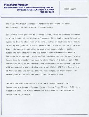 Press Releases depicts: Typewritten description of exhibition
