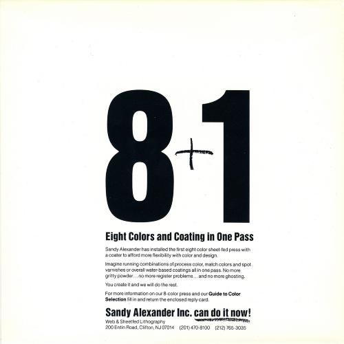 Calendars, Posters depicts: "8+1" typed largely in black with a block of text underneath 