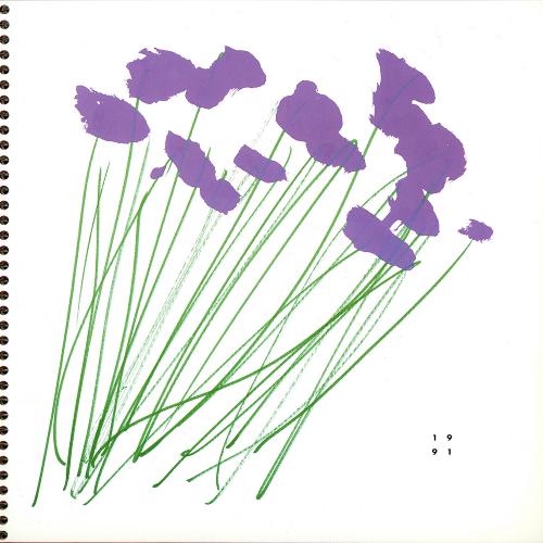 Calendars, Posters depicts: Minimalist illustration of a bunch of purple flowers with green stems 