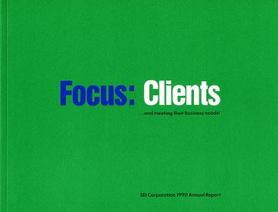 Annual Reports and Corporate Communications depicts: "Focus:Clients" is written in blue and white type on a green background 